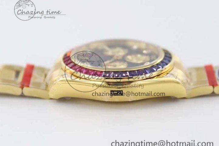 AAA Replica Watches 116595RBOW Black on A Diamonds 2406 Best YG 904L YG Dial Edition Bracelet Effortless TWF 1:1 Steel Daytona YG 0109